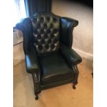 Chesterfield green leather Wing Back Armchair