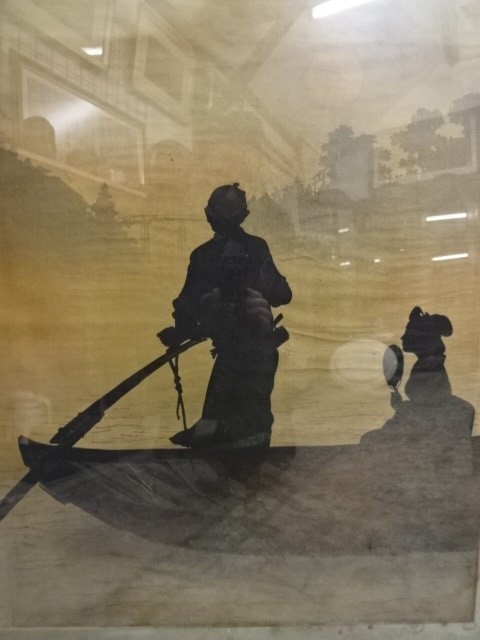 Japanese silhouette print of lady on Gondola printed by T. Hasegawa, Tokyo (63 x 77)cm