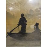 Japanese silhouette print of lady on Gondola printed by T. Hasegawa, Tokyo (63 x 77)cm