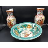 Pair of oriental vases and bowl