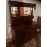 Victorian mirror back mahogany sideboard with carved design to doors