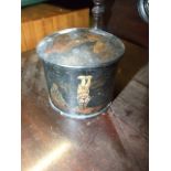 Vintage Oriental Design Powder Pot with puffer and powder ( from a country estate ) 3 inches tall