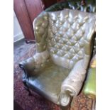 Chesterfield green leather Wing Back Armchair