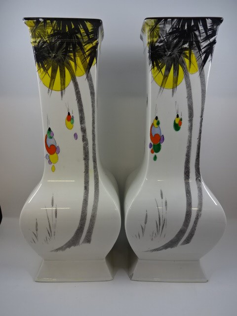 Pair of Shelley hand painted vases, 34cm tall (slight nibbles to base)