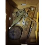 Box of vintage wood working tools