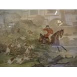 2 fox hunting prints plus hand coloured print of 'The fox chase' after F.C Turner. Plus one other