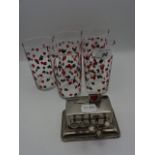 Rowenta D.R.P bridge marker plus 5 'suited' glass tumblers