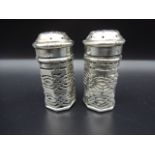 Pair of silver cruet pots complete with glass inserts, London 1898