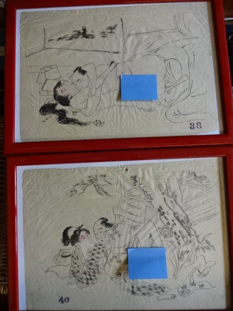 8 vintage oriental erotic art drawings on rice paper (32 x 23)cm - Image 4 of 5