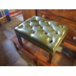 Chesterfield green leather rectangular footstool