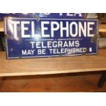 Vintage Enamel Telephone / Telegrams Sign 22 x 9 inches