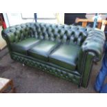 Chesterfield Green Leather 3 seater Sofa