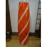 50cm tall glass 'candy stripe' vase in orange