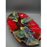 Decorative ceramic leaf dish, 40cm long marked 'Vallauris'