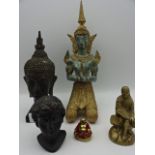 5 figures, mostly deitys to include bronze kneeling figure
