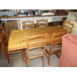 Pine Kitchen Table ( 66 x 37 inches ) & 6 Ladder Back Chair Frames