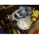 Box of china including Noritake and silver plated goblets