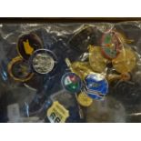 Quantity of pin badges including many Man Utd, pony club scouts etc