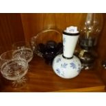 5 pieces of glass to include pair of brandy glasses, lantern, milk vase etc