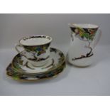 Around 30 pieces of decorative hand painted china, mostly cups and saucers, plus box of cheese