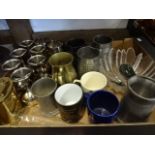 Box of mostly plated goblets and pewter tankards etc