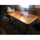 Victorian Oak wind out dining table with one leaf and handle. 44 inches wide 61 inches closed 76