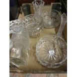 Box of glass to include decanters, cut glass bowls, vases etc