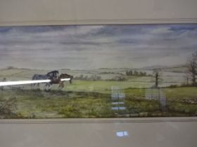 Malcolm D Alan watercolour of horses ploughing a field, signed (65 x 40)cm