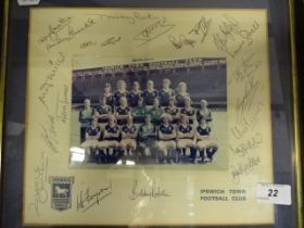 Signed Ipswich town football club team photo led by Bobby Robson (33 x 33)cm