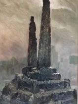 Chapman oil on board of monument / pillars, signed (74 x 104)cm