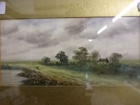 J. Russell signed watercolour of country scene