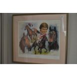 Framed and Signed Print - The Golden Boy by Steve Cauthen. Signed by Artist, Limited edition 384/