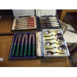 3 Cased Butter Knife Sets & cased dessert spoon set