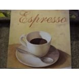 2 modern pictures, Dupre print of a lady and espresso sign