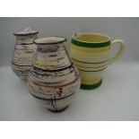 6 pieces of pottery and china to include Poole, West German pair of vases and Mintons cup