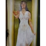 Oil on board of temple lady (43 x 85)cm