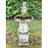 Weathered Concrete Greek God Pan Bird Bath on separate pedestal ( from a country estate)