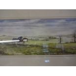 Malcolm D Alan watercolour of horses ploughing a field, signed (65 x 40)cm