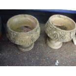 Pair Concrete Garden Urns 20 inches tall