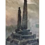 Chapman oil on board of monument / pillars, signed (74 x 104)cm