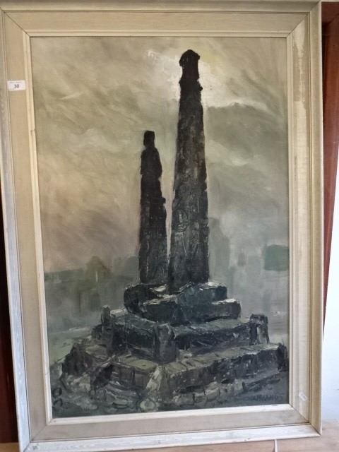 Chapman oil on board of monument / pillars, signed (74 x 104)cm - Image 2 of 4