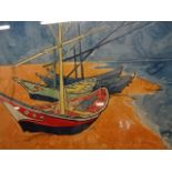 Watercolour reproduction of Vincent van Gogh's 'Boats at les Saintes Maries' (66 x 48)cm