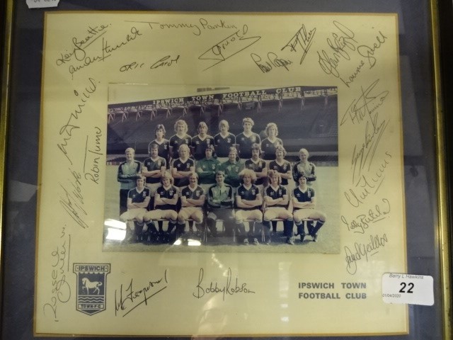 Signed Ipswich town football club team photo led by Bobby Robson (33 x 33)cm