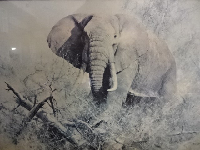 2 David Shepherd signed elephant prints (largest is 50 x 48)cm, plus marquetry elephant picture - Image 3 of 6