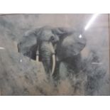 2 David Shepherd signed elephant prints (largest is 50 x 48)cm, plus marquetry elephant picture