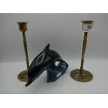 Poole pottery dolphin plus pair of brass candlesticks