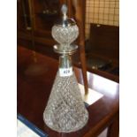 Metal Collared Decanter 9 1/2 inches tall excluding stopper