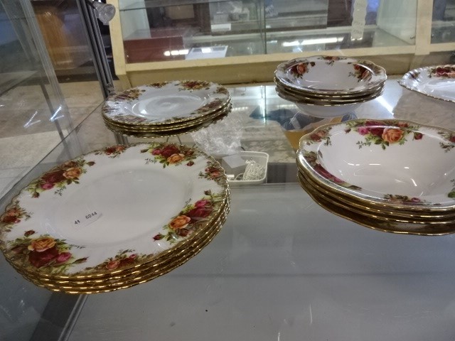 Royal Albert Old Country Roses tea set for eight, 51 pieces total, smaller teapot has spout damage - Image 6 of 7