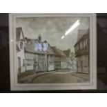 David S Cook watercolour of Water street, Lavenham, Suffolk (34 x 38)cm