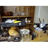 5 boxes of glassware including decanters, china, kitchenware etc